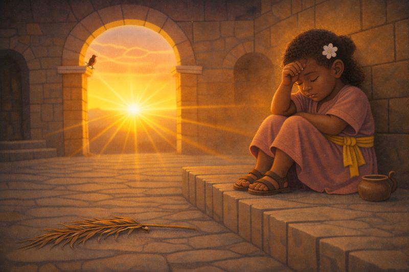 Girl waiting and hoping at sunrise